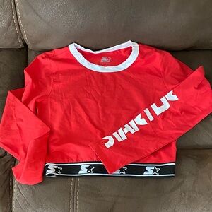 STARTER Red Long Sleeve Crop Top with white accents